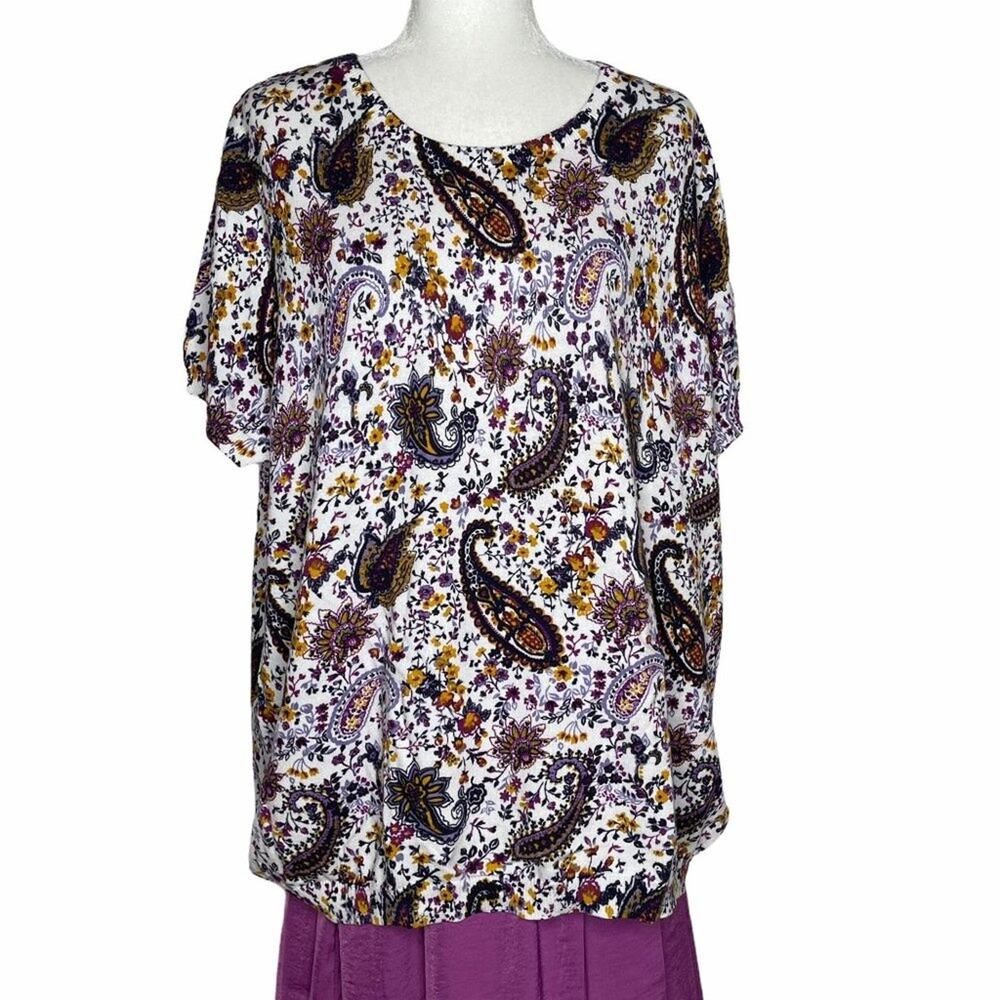 Jessica London Women's Plus Size Purple Paisley Blouse Short Sleeve Size 12 - Picture 1 of 7